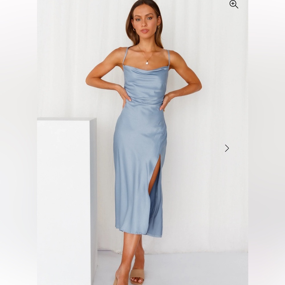 Hello Molly Dusty Blue Midi Drinks on Me Dress